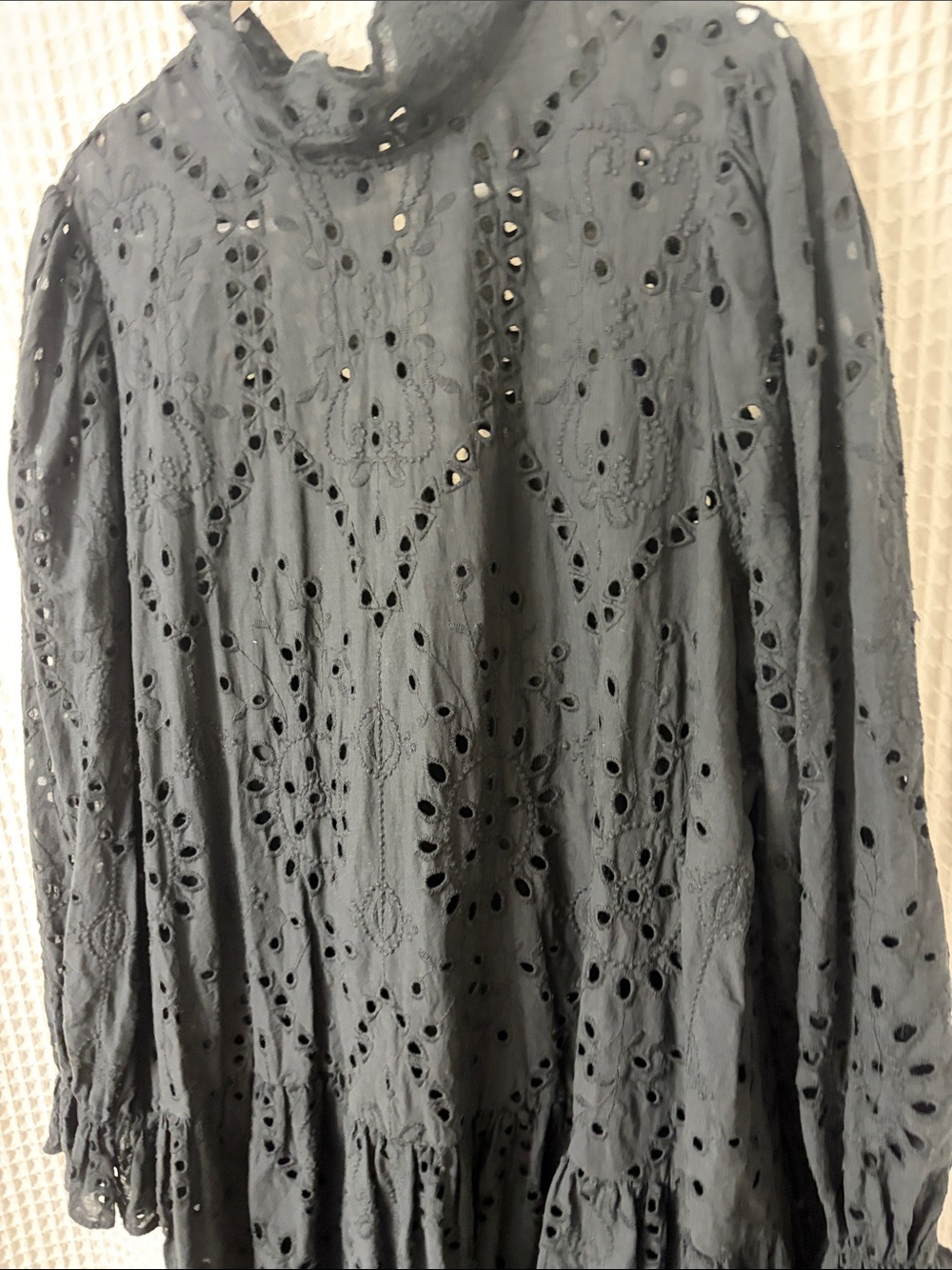 Eloquii Black Eyelet High Neck Long Sleeve Cotton Dress Size 18 - Picture 4 of 7